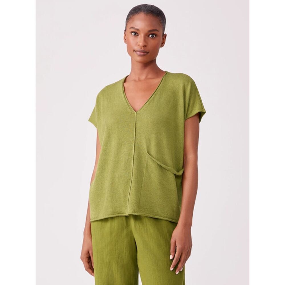 Eileen Fisher 2X Organic Cotton Linen Boxy Top Olive Lagenlook Minimalist Plus